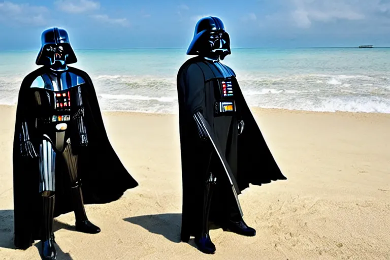 Prompt: darth vader goes to the beach for the first time