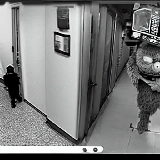 Prompt: elmo caught in cctv footage, realistic, scary, uncanny, detailed