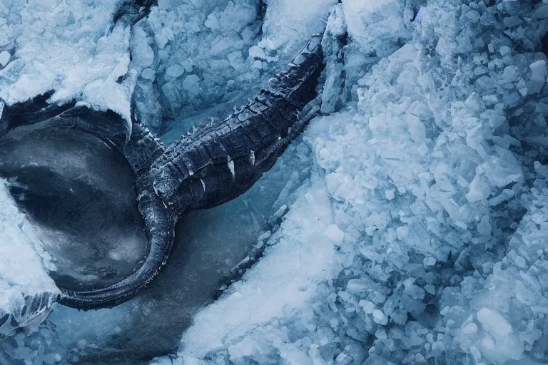 Image similar to vfx movie scene writhing ice leviathan closeup by emmanuel lubezki