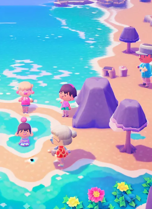 Image similar to sparkling pastel cute voxel art of a beach in animal crossing, behance, artstation, cute, Japanese, 3d render, unity, beautiful lighting, extremely beautiful, very beautiful award winning art Huang Guangjian and Gil Elvgren and Sachin Teng , Greg Manchess