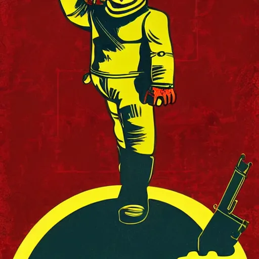 Image similar to Illustrated by Shepard Fairey and H.R. Geiger | fallout 4 vault boy thumbs up, Soviet Propaganda poster