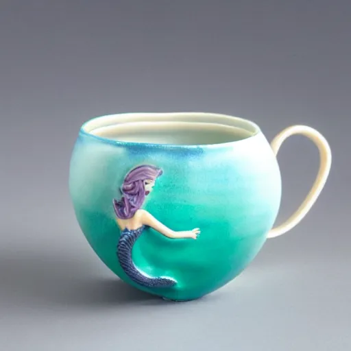 Image similar to a ceramic mug sculpted to be a mermaid