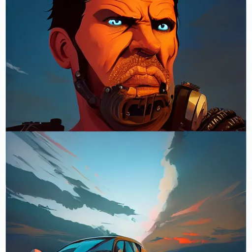 Image similar to face icon stylized minimalist mad max 2 : the road warrior, loftis, cory behance hd by jesper ejsing, by rhads, makoto shinkai and lois van baarle, ilya kuvshinov, rossdraws global illumination