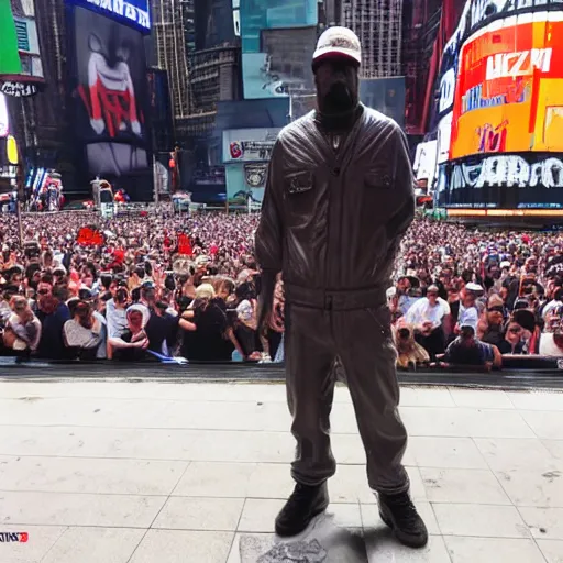 Image similar to limp bizkit fred durst statue in the middle of nyc time square, realistic, real photograph, real event, hddr,