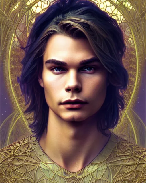 Prompt: symmetry portrait of brunette magical prince, river phoenix, kurt cobain, renaissance, glass skin, forest background, intricate, elegant, highly detailed, digital painting, artstation, concept art, smooth, sharp focus, illustration, art by artgerm and greg rutkowski and fra angelico and alphons mucha