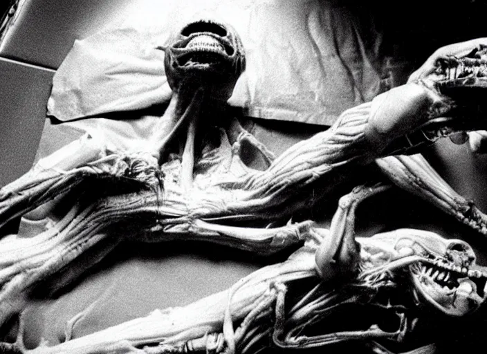 Image similar to disturbing 3 5 mm photography of a dissection of an alien in the operations room horror film practical fx by david cronenberg ridley scott 1 9 7 0