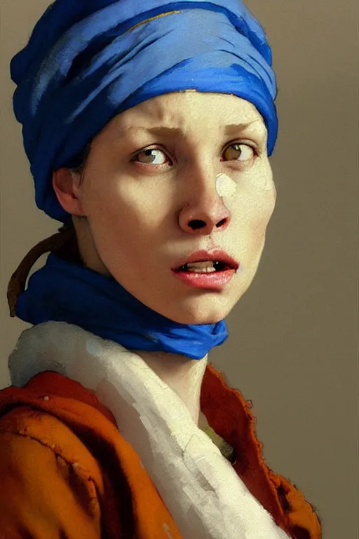 Image similar to full character portrait not the girl with the pearl earring in the style of half - life 2 team fortress 2 scout video game character art character design, painting by gaston bussiere, katsuya terada, nc wyeth, greg rutkowski, craig mullins, vermeer, frank frazetta, mucha, tom of finland, trending on artstation, jeffery catherine jones