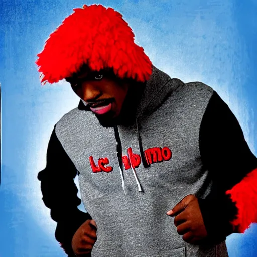 Image similar to hip-hop version of Elmo, living in the Sesame-Street hood