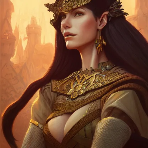 Prompt: queen, female, tabaxi, forest, d & d, fantasy, intricate, elegant, highly detailed, digital painting, artstation, octane render, concept art, matte, sharp focus, illustration, hearthstone, art by artgerm and greg rutkowski and alphonse mucha