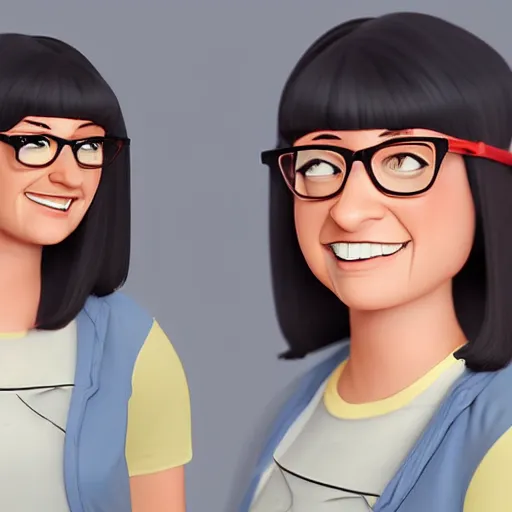 Image similar to Tina Belcher as a real person, photorealistic