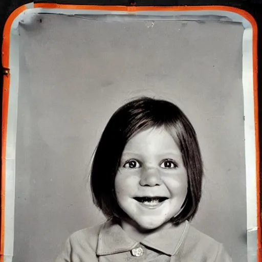 Image similar to creepy 70s style school portrait, googly eyes, teeth, dusty photo from the 70s