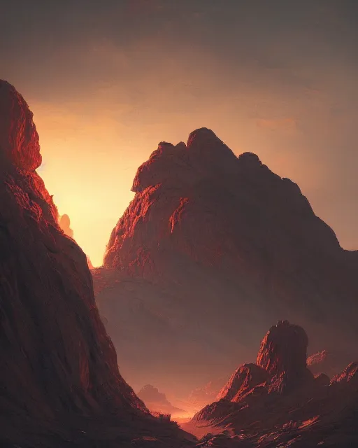 Image similar to double sunrising in the valley of fire, terrifying, environment art, fantasy art, landscape art, in the style of greg rutkowski, illustration, epic, fantasy, intricate, hyper detailed, artstation, concept art, smooth, sharp focus, ray tracing