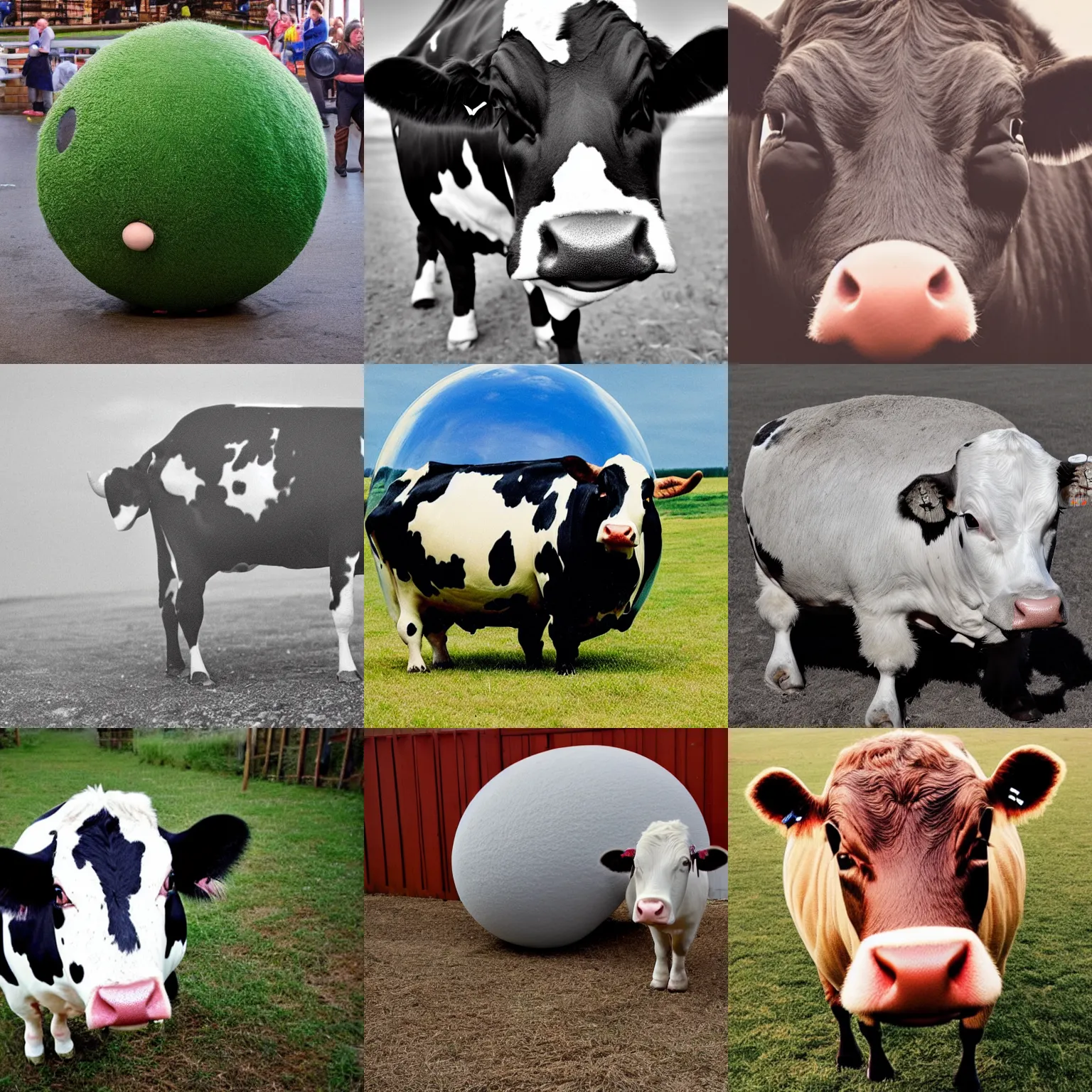 Prompt: photograph of a spherical cow, a very spherical cow, a very very spherical cow