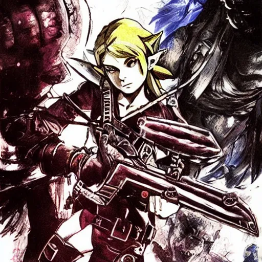 Prompt: legend of zelda in resident evil by yoji shinkawa
