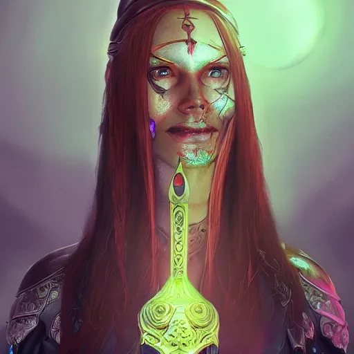 Image similar to a hyperrealistic fantasy illustration of a beautiful alien High-Priestess. Trending on ArtStation. In the style of Jason Chan, Tuomas Korpi and WLOP. Epic fantasy art. Middle Earth.