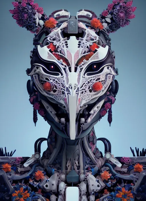 Image similar to symmetry!! portrait of a hybrid robot demon, floral! horizon zero dawn machine, intricate, elegant, highly detailed, ray tracing, digital painting, artstation, concept art, smooth, sharp focus, illustration, art by artgerm and greg rutkowski and alphonse mucha, 8 k