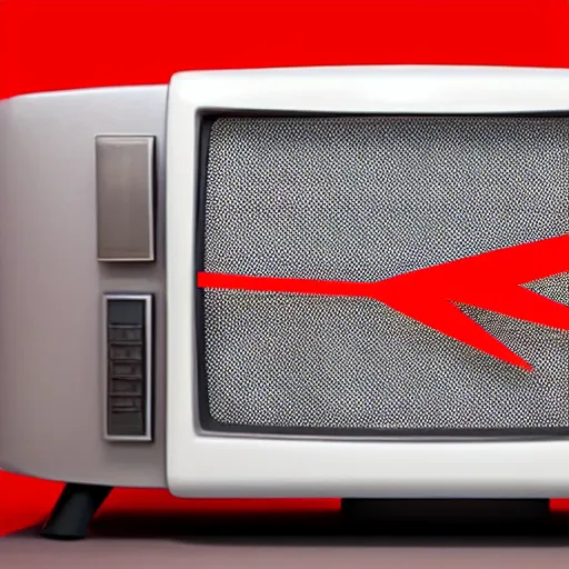 Prompt: old tv showing red background with a white arrow