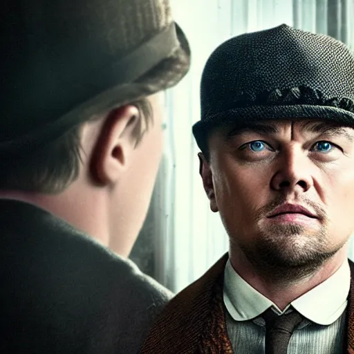 Image similar to Leonardo DiCaprio in Peaky Blinders very detail 4K quality super realistic