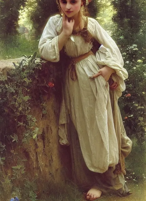 Image similar to annasophia robb peasant girl, mucha bouguereau