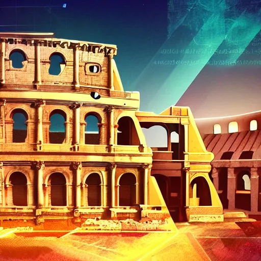 Image similar to ancient roman structure, epic retrowave art, trending on art station