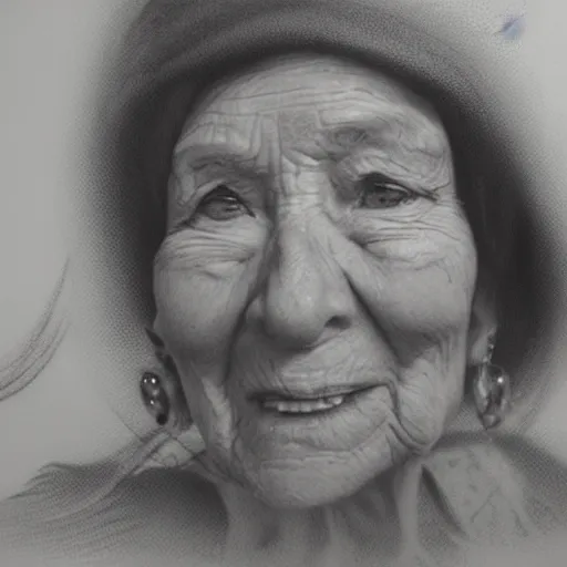 Prompt: A photo of a portrait of a 95 year old lady, trending on Art Station, high detailed, black and white, photorealistic