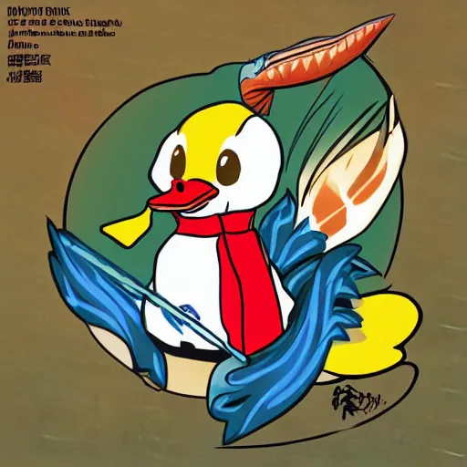 Image similar to duck with a fish custome anime trending illustration official art