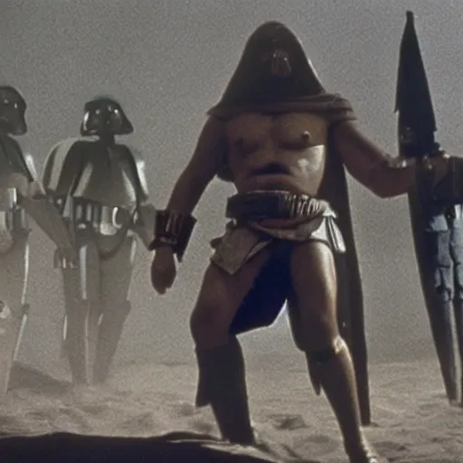 Prompt: a film still of goliath ( from the bible ) in star wars 1 9 7 7, realistic, photorealistic