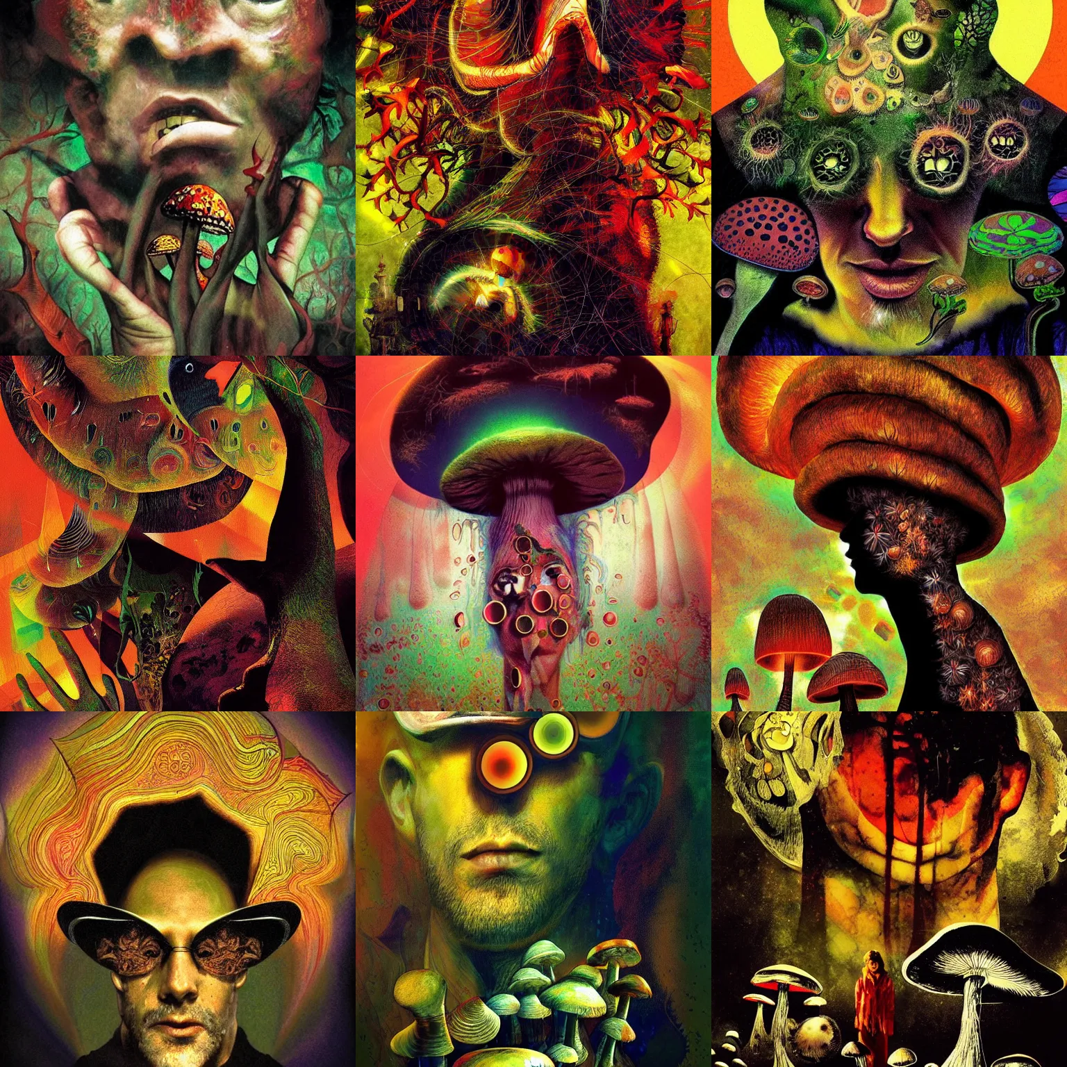 Prompt: portrait of psychedelic mushrooms dream, no fears, okay one fear, by dave mckean, highly detailed 8 k. intricate, dramatic lighting, artstation