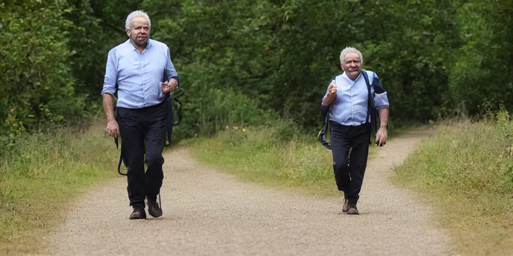 Prompt: alan sugar going for a walk in the country. summer time. the apprentice, 8 k, nature photography