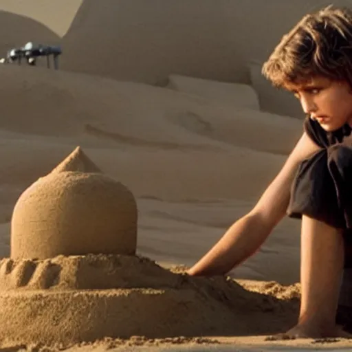 Image similar to Picture of Anakin Skywalker building a sand castle on Tatooine