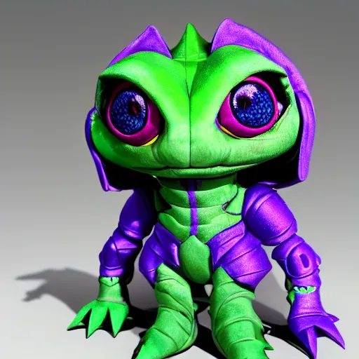 Image similar to cute fumo plush of an armored knight lizardgirl of a royal legion, green and purple, monster girl, vray