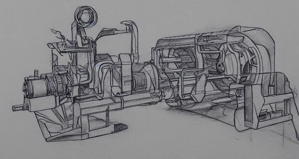 Prompt: a pencil sketch of a new machine which can make unlimited energy
