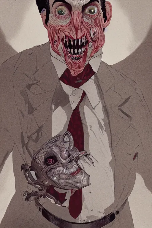 Image similar to pee wee herman in sleepy hollow, full body, big two toned eyes, teeth gritted, horror, intricate details, cinematic, epic, realistic, anatomy, tomer hanuka, uplight, artstation, photorealistic, scary