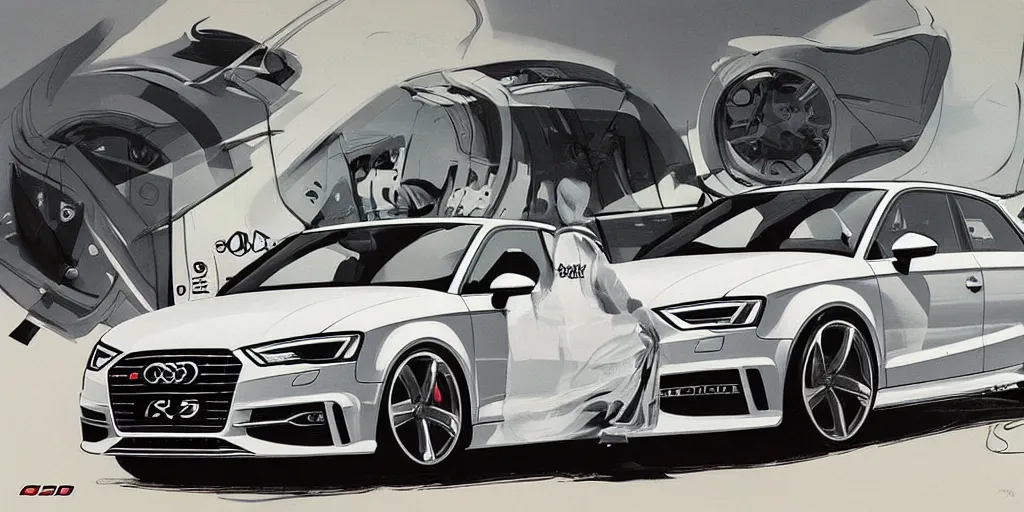 Prompt: stylish artwork of car Audi S3 2017, created by Syd Mead