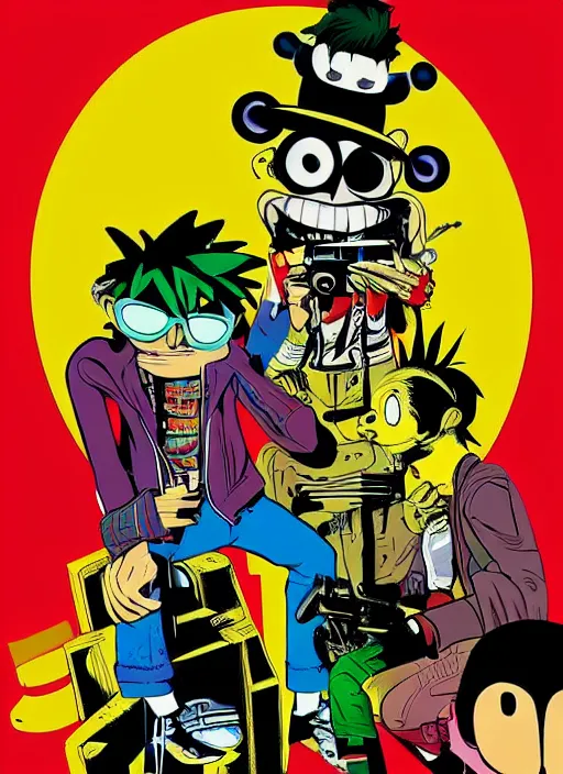 Prompt: gorillaz, official art by jamie hewlett