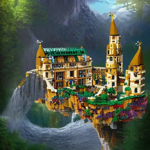 Image similar to LEGO castle, celestia, eden, river, fantasy artwork, award winning, very very very very very very very beautiful scenery, artstation