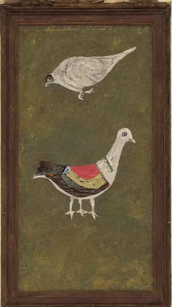 Image similar to outsider art painting of a pigeon, 1 8 5 5