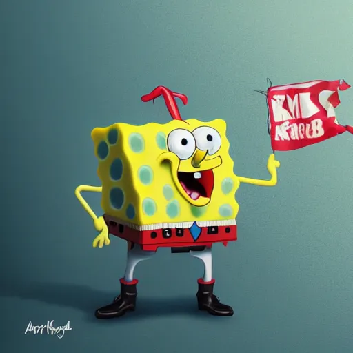 Image similar to spongebob squarepants as mr. krabs, spongebob squarepants in mr. krabs attire and makeup, trending on artstation, cgsociety, 4 k, 8 k