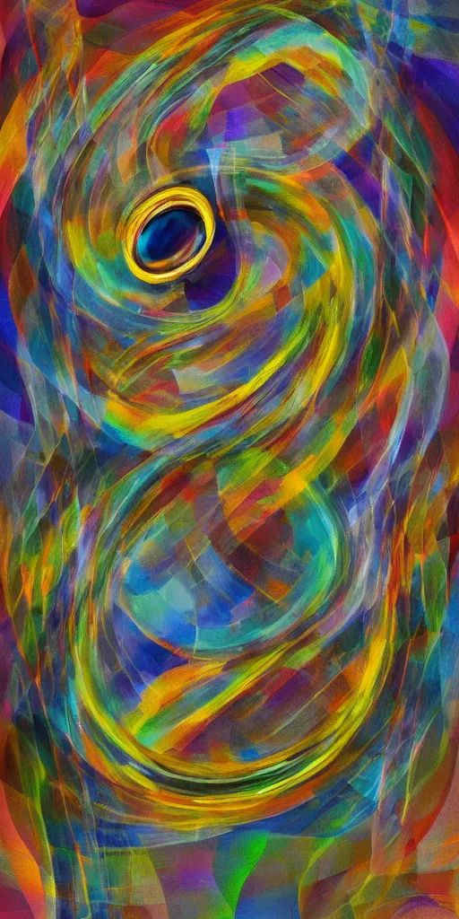 Prompt: a swirling abstract ring of light, inside a glass egg, abstract, cubism, in the style of dali,