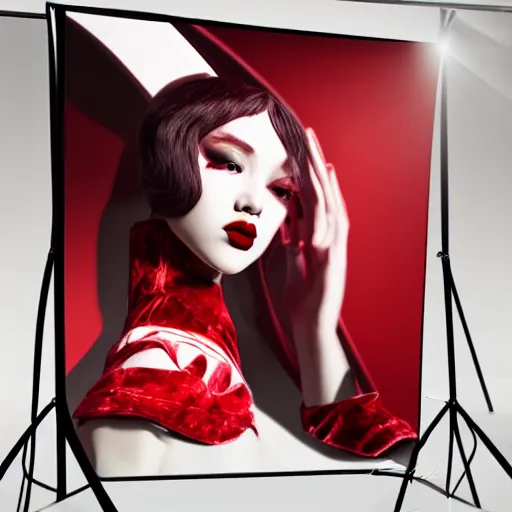 Image similar to red velvet inspired avant-garde art, deco fashion, highly detailed, photorealistic portrait, bright studio setting, studio lighting, crisp quality and light reflections, unreal engine 5 quality render