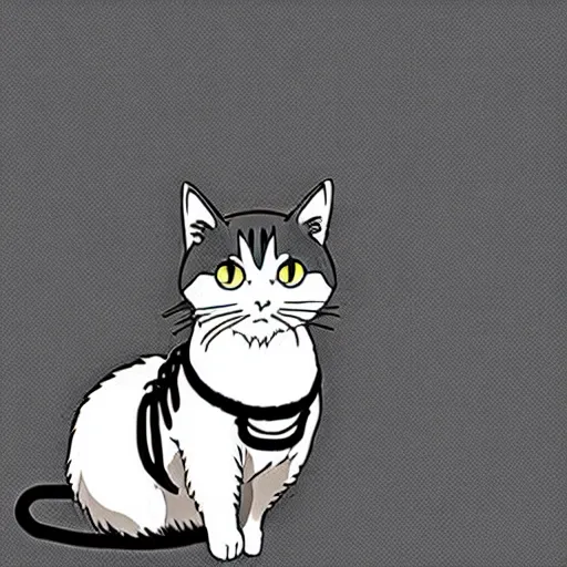 Image similar to anime key visual of hayao miyazaki studio ghibli, short - hair tabby cat wearing samurai armor, kurosawa black and white