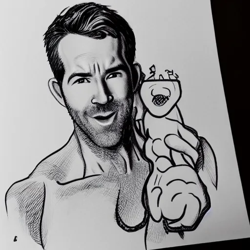 Prompt: ryan reynolds drawn by tex avery