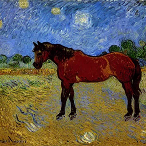 Prompt: a painting of a horse, by ( ( ( ( ( ( ( ( ( vincent van gogh ) ) ) ) ) ) ) ) ) claude monet