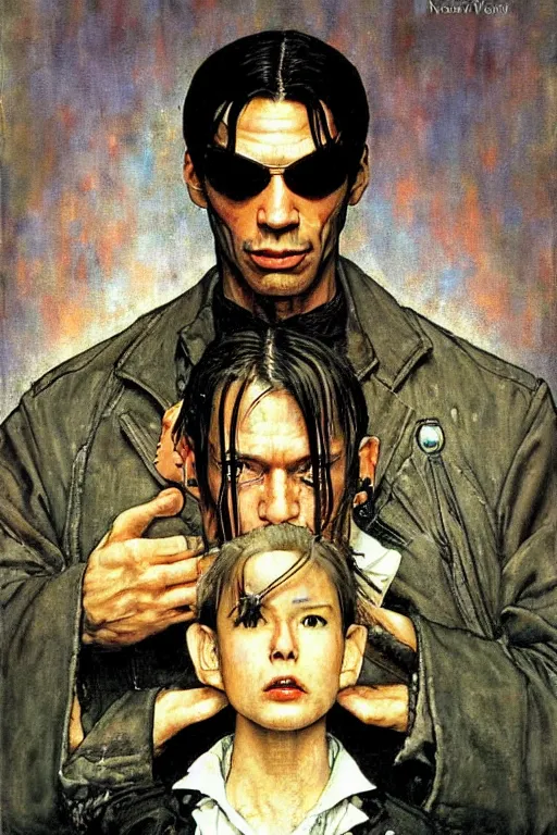 Image similar to Neo from Matrix painted by Norman Rockwell