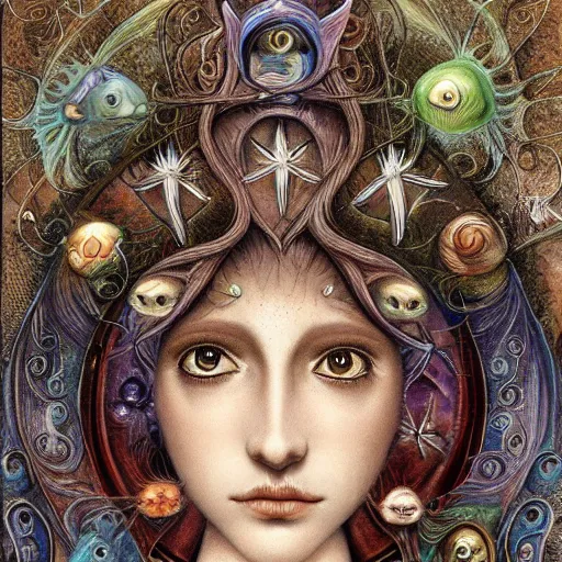 Image similar to detailed and sharp portrait of piscesthe fishes artistic zodiac artwork, mystic style, detailed, 8 k, detailed, symmetrical, by brian froud