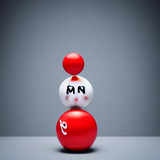 Image similar to a single red m & m candy with white arms and legs, a red sphere wearing a white baseball cap, eminem as the red m character standing on a floor covered with m & m candies, m & m candy dispenser!!!, m & m plush, unreal engine, studio lighting, unreal engine, volumetric lighting, artstation, cosplay, by hans bellmer