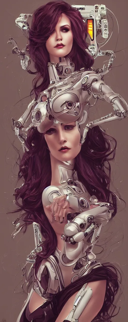 Image similar to beauty art nouveau woman, robotic, trending on artstation, by Artgerm
