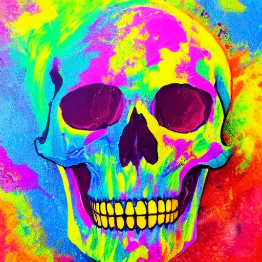 Prompt: skull made from flowing, exploding colorful paint