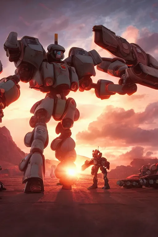 Image similar to mechwarrior 5 : mercenaries mech megaman transformer robot boss tank engine game octane render, 4 k, hd 2 0 2 2 3 d cgi rtx hdr style chrome reflexion glow fanart, global illumination ray tracing hdr fanart arstation by ian pesty by jesper ejsing pixar and disney unreal zbrush central hardmesh