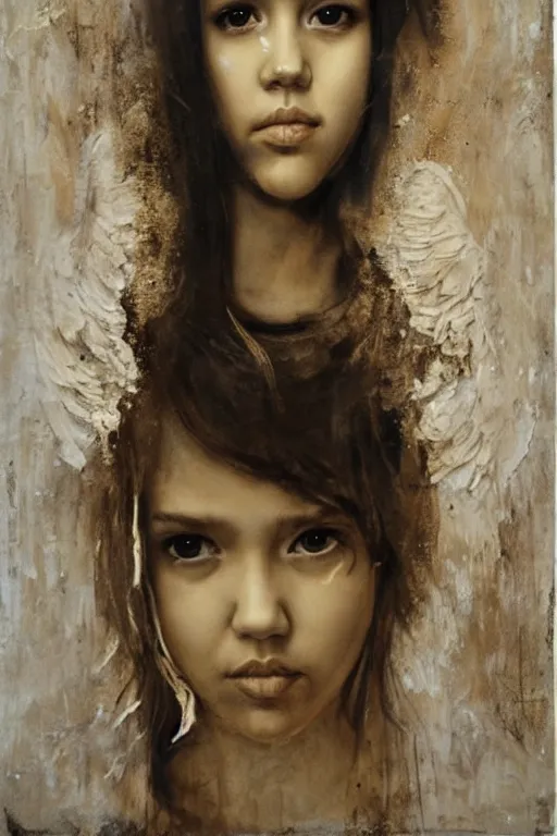 Image similar to Jessica Alba girl as an angel In the style of Nicola Samori